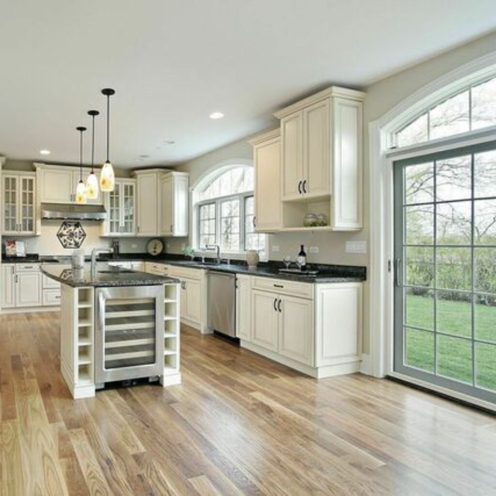 Engineered floor installed in a bright and open kitchen